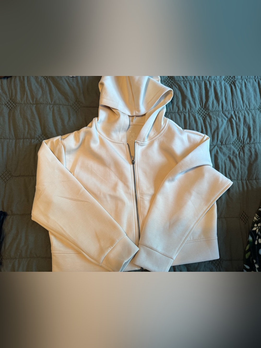 Cropped Cream Zip-Up Hoodie